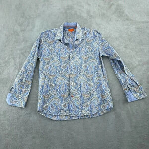 Tallia Mens L 16.5" Long Sleeve Paisley Shirt 100% Cotton Blue & Gold 0742